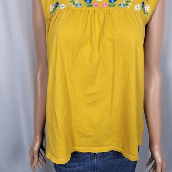 J. Crew Women's Golden Yellow Bright Floral Embroidered Sleeveless Blouse Size L - Picture 4 of 10
